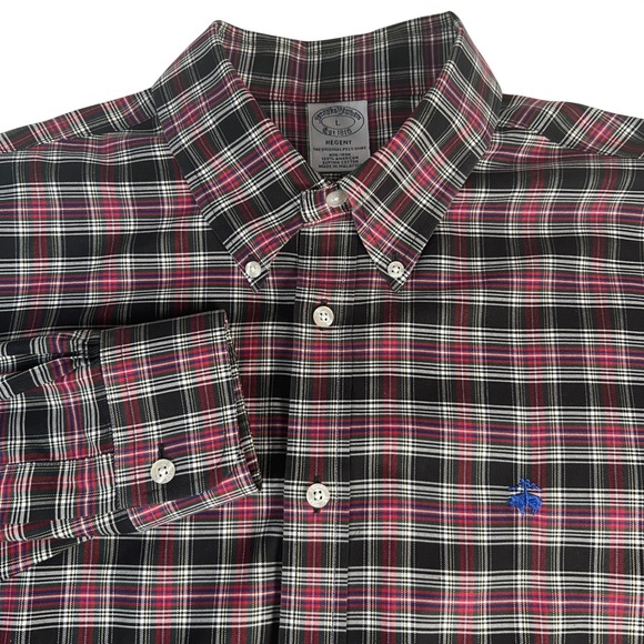 Brooks Brothers Other - Brooks Brothers Button Down Mens L Black Red Plaid Regent Non-Iron Supima Cotton